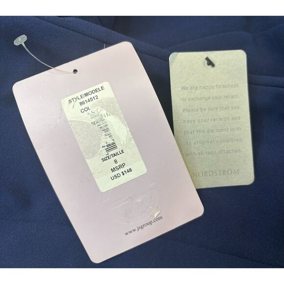 JS Collections Tulip Sleeve V-Neck Cocktail Work Dress Blue Navy Sapphire 8 NWT - Picture 11 of 13